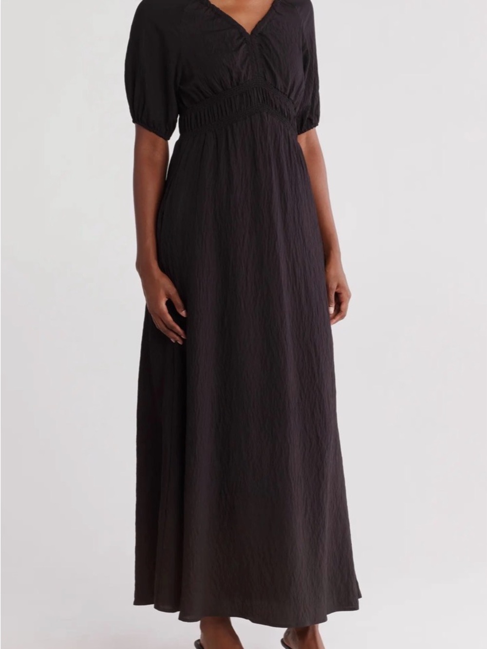 Ellen Tracy Black Maxi Dress with Smocked Waist